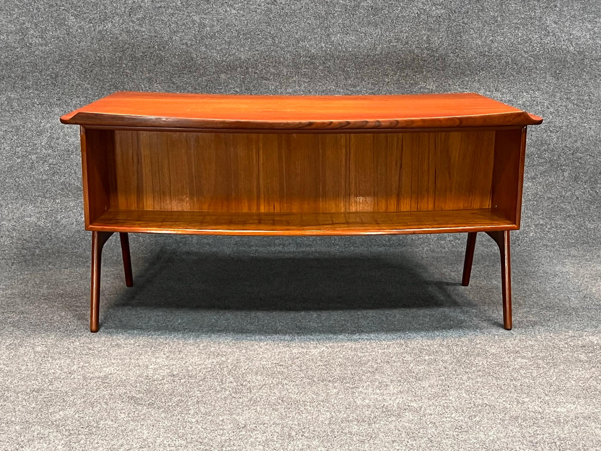 Svend Aage Madsen for Sigurd Hansen Mid-Century Curved Front Teak Desk C. 1960 2