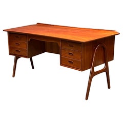 Svend Aage Madsen for Sigurd Hansen Mid-Century Curved Front Teak Desk C. 1960