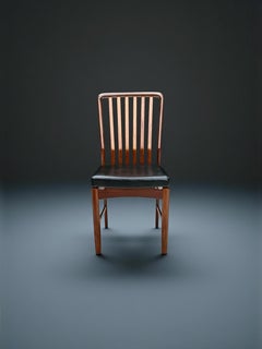 Sedia con schienale a bastone di Svend Aage Madsen in teak e pelle, Danimarca, anni '50