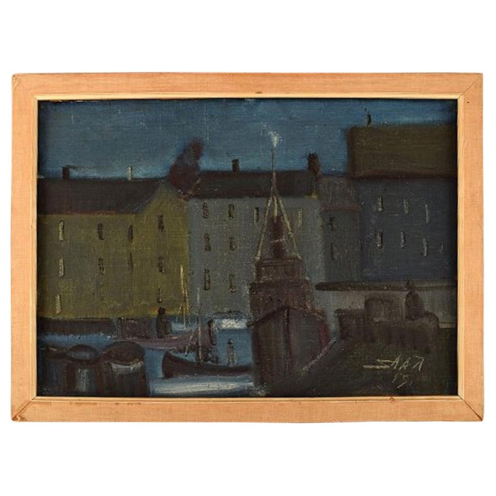 Svend Aage Tauscher, Oil on Board, Modernist Motif of Copenhagen