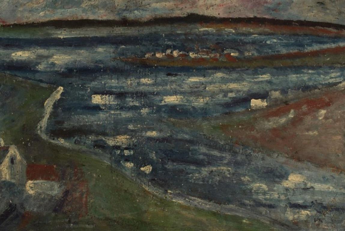 Danish Svend Aage Tauscher Oil on Canvas, Modernist Landscape For Sale
