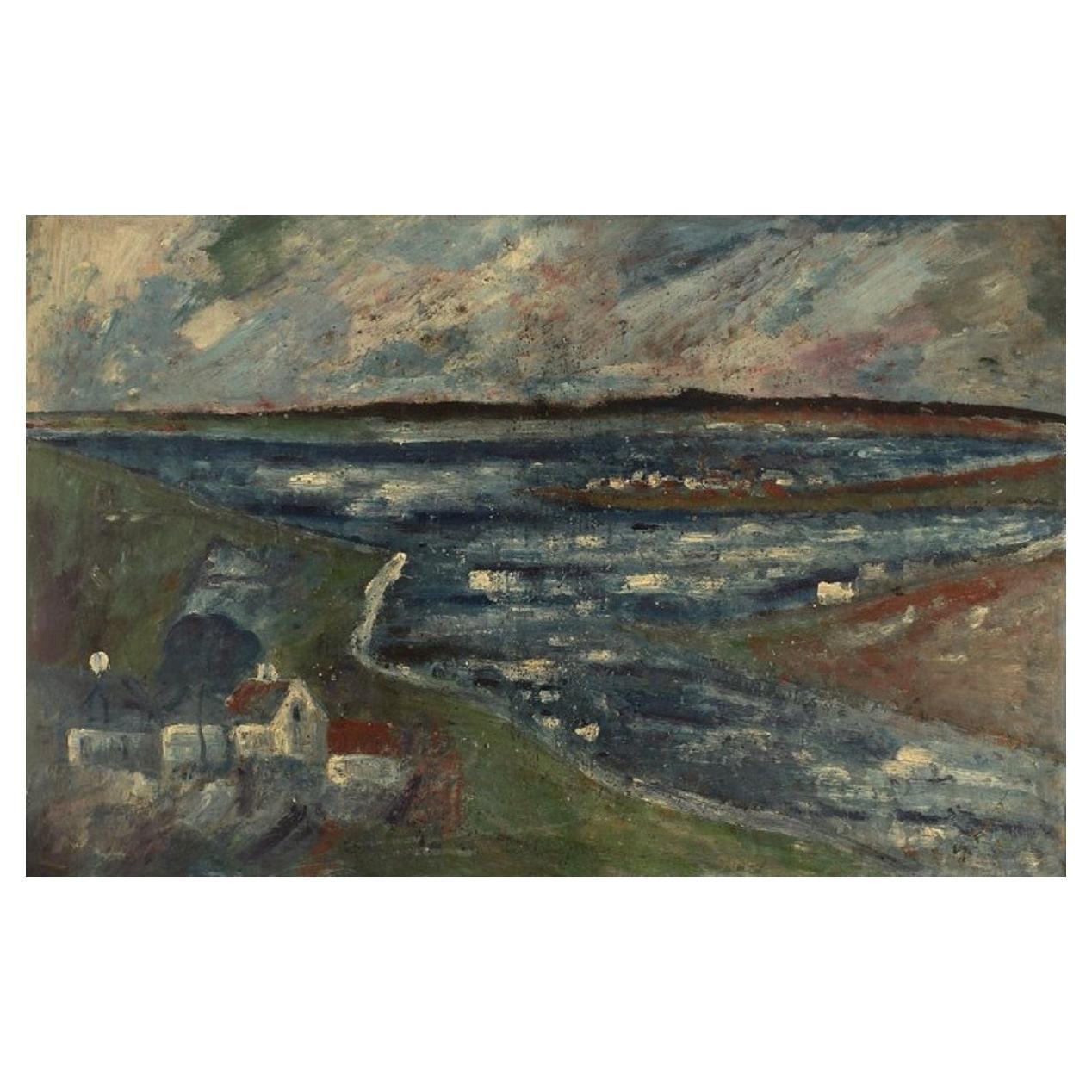 Svend Aage Tauscher Oil on Canvas, Modernist Landscape For Sale