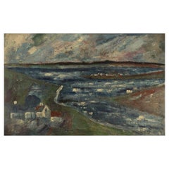 Huile sur toile de Svend Aage Tauscher représentant un paysage moderniste