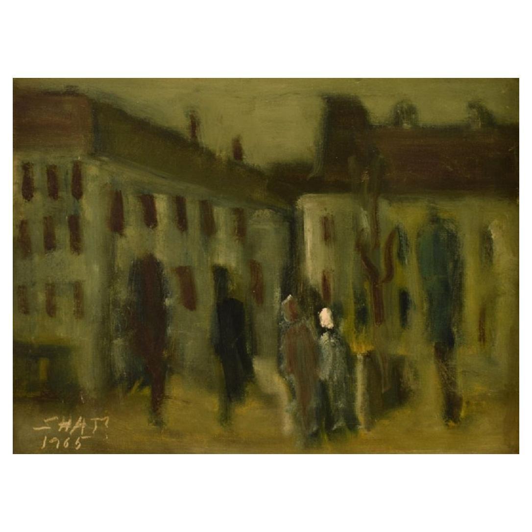 Svend Aage Tauscher, Oil on Canvas, Modernist Urban Scenery For Sale