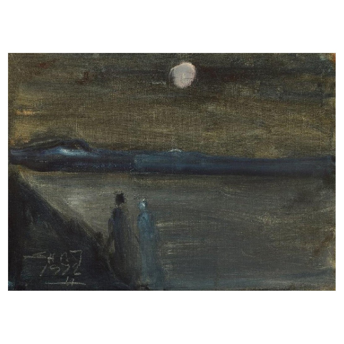 Svend Aage Tauscher, artiste danois, paysage moderniste avec deux couples