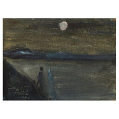 Svend Aage Tauscher, Danish Artist, Modernist Landscape with Couple