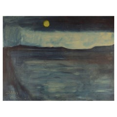 Svend Aage Tauscher, dänischer Künstler. Öl auf Leinwand. Modernistische nächtliche Landschaft