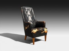 Svend Åge Madsen, Highback Chair, Leather, Nut Wood, Denmark, 1947