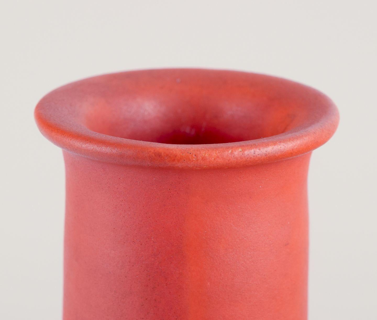 Danish Svend Hammershøi for Kähler. Ceramic vase with orange uranium glaze For Sale