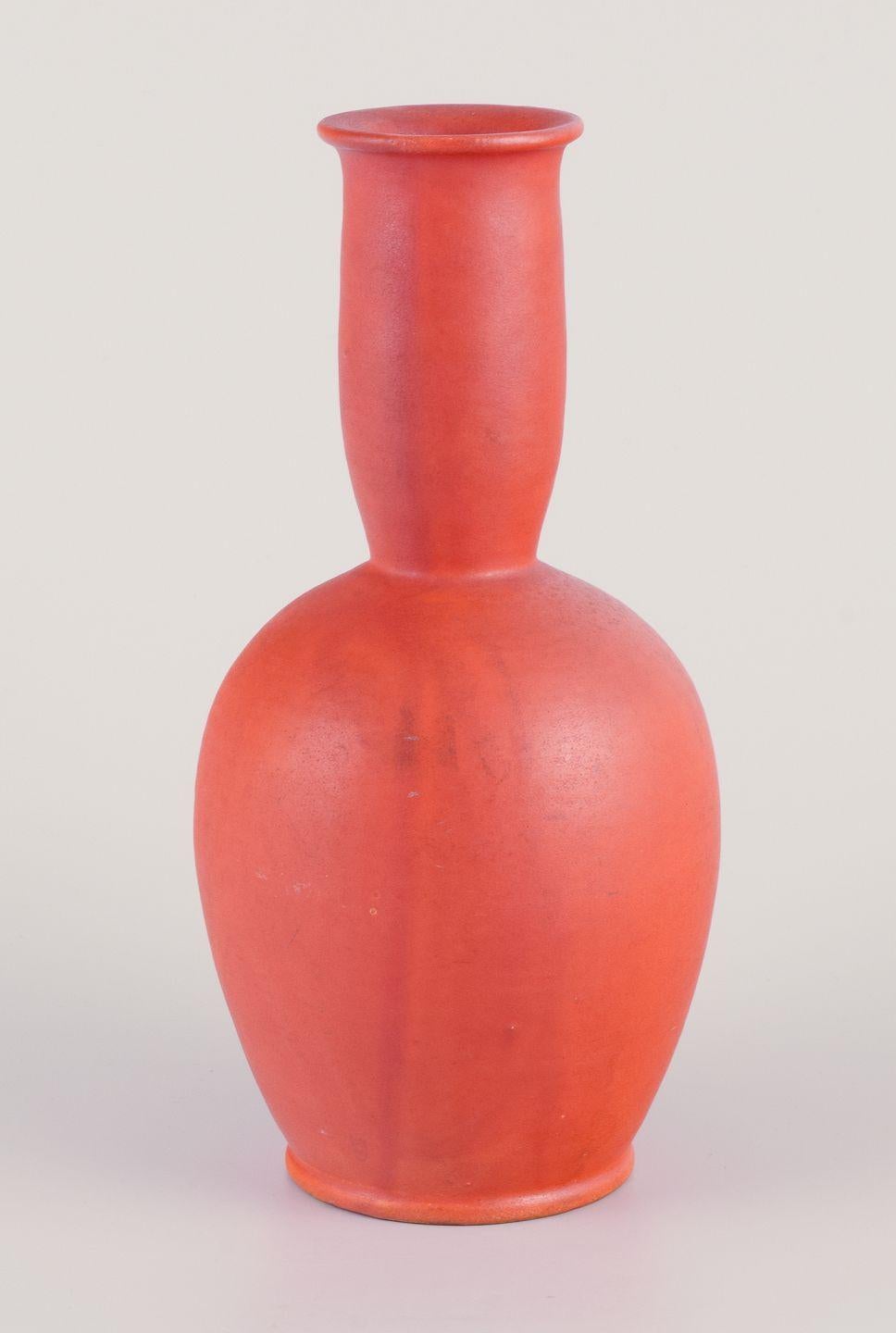 Glazed Svend Hammershøi for Kähler. Ceramic vase with orange uranium glaze For Sale