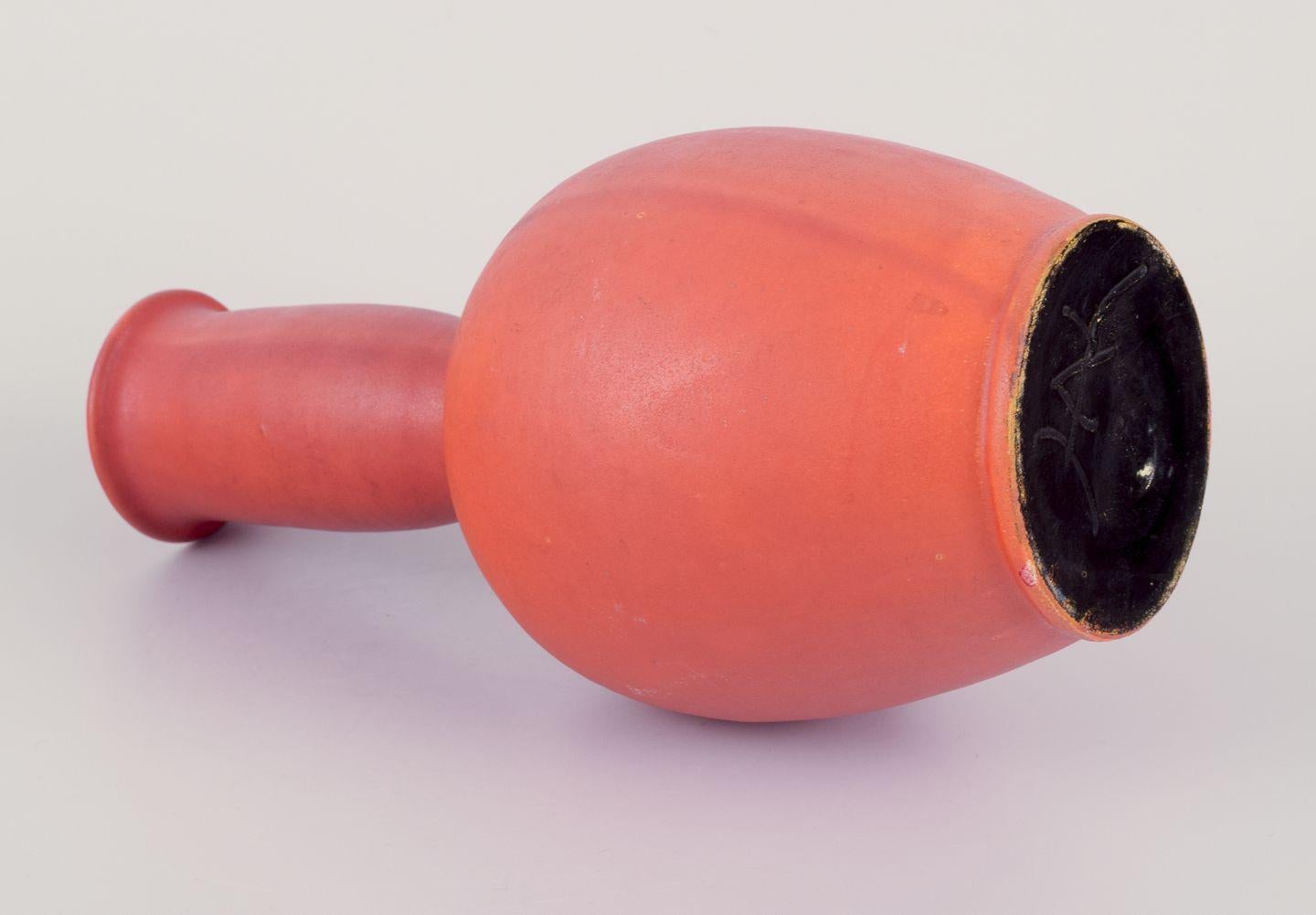 Mid-20th Century Svend Hammershøi for Kähler. Ceramic vase with orange uranium glaze For Sale