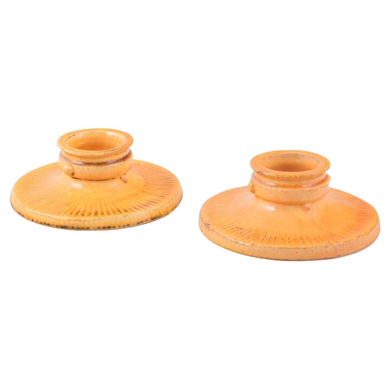 Svend Hammershøi for Kähler, Denmark. Pair of ceramic candlesticks, ca. 1930s. For Sale