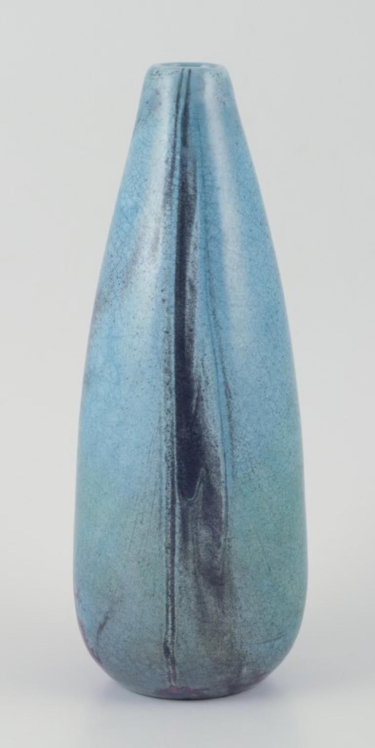 Svend Hammershøi para Kähler. Gran jarrón de cerámica. Doble acristalamiento negro-verde. Escandinavo moderno en venta