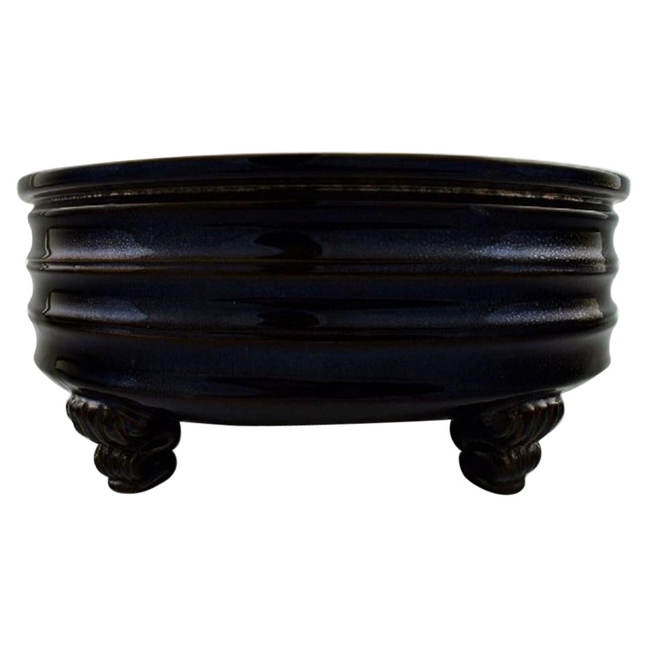 Svend Hammershøi for Kähler, Large Flowerpot with Dark Blue Glaze, 1940s