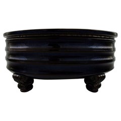Svend Hammershøi for Kähler, Large Flowerpot with Dark Blue Glaze, 1940s