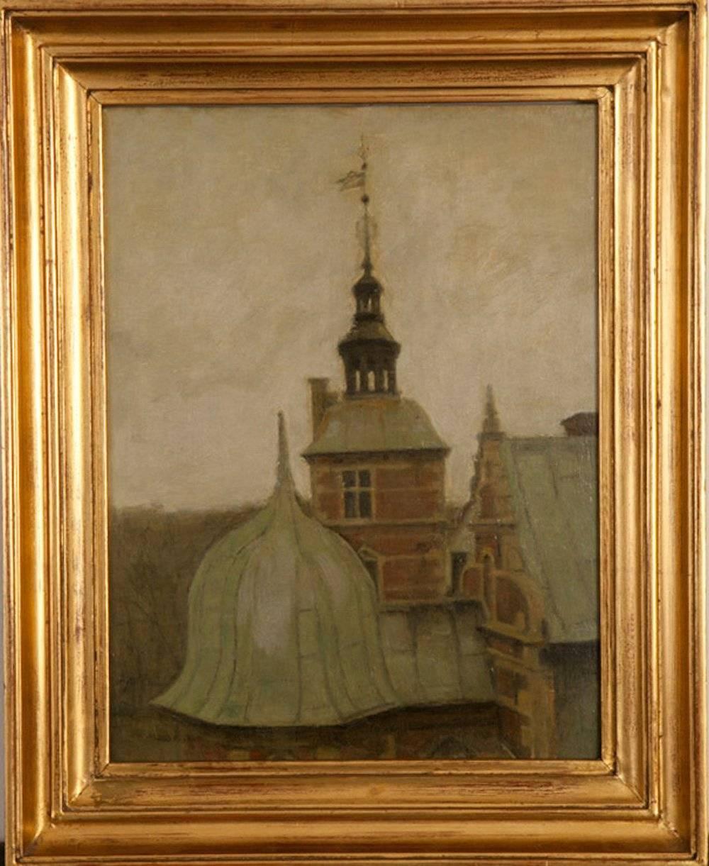 View over the Roof-tops of Frederiksborg Castle, Denmark - Painting by Svend Hammershøi