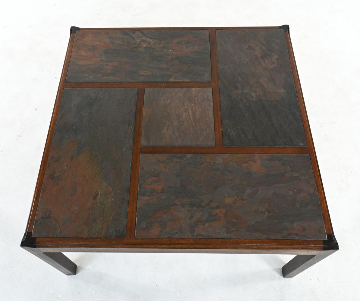 Danish Svend Langkilde Mahogany & Slate Cocktail Table, c. 1970's