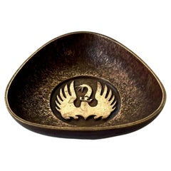 Vintage Svend Lindhart Art Deco Style Bronze Dish w. Crowned Swan, Signed