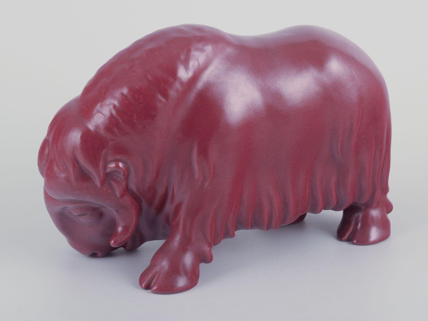 Scandinavian Modern Svend Lindhart, Danish ceramicist, own workshop. Musk ox in ceramic. For Sale