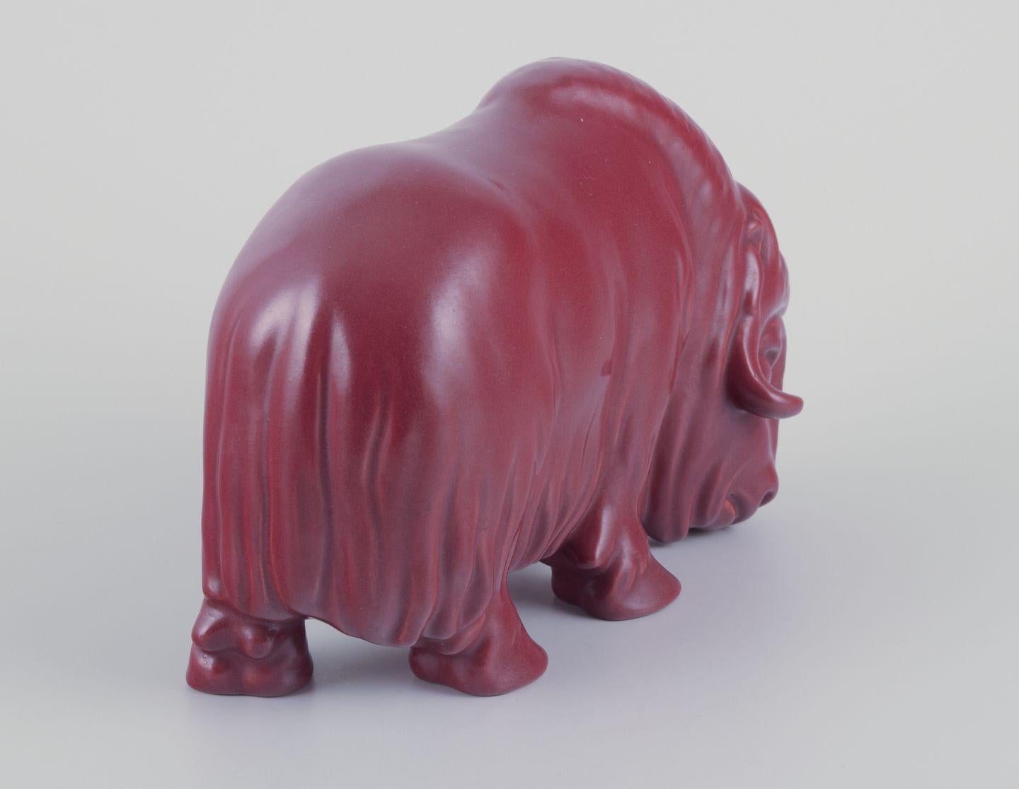 Glazed Svend Lindhart, Danish ceramicist, own workshop. Musk ox in ceramic. For Sale