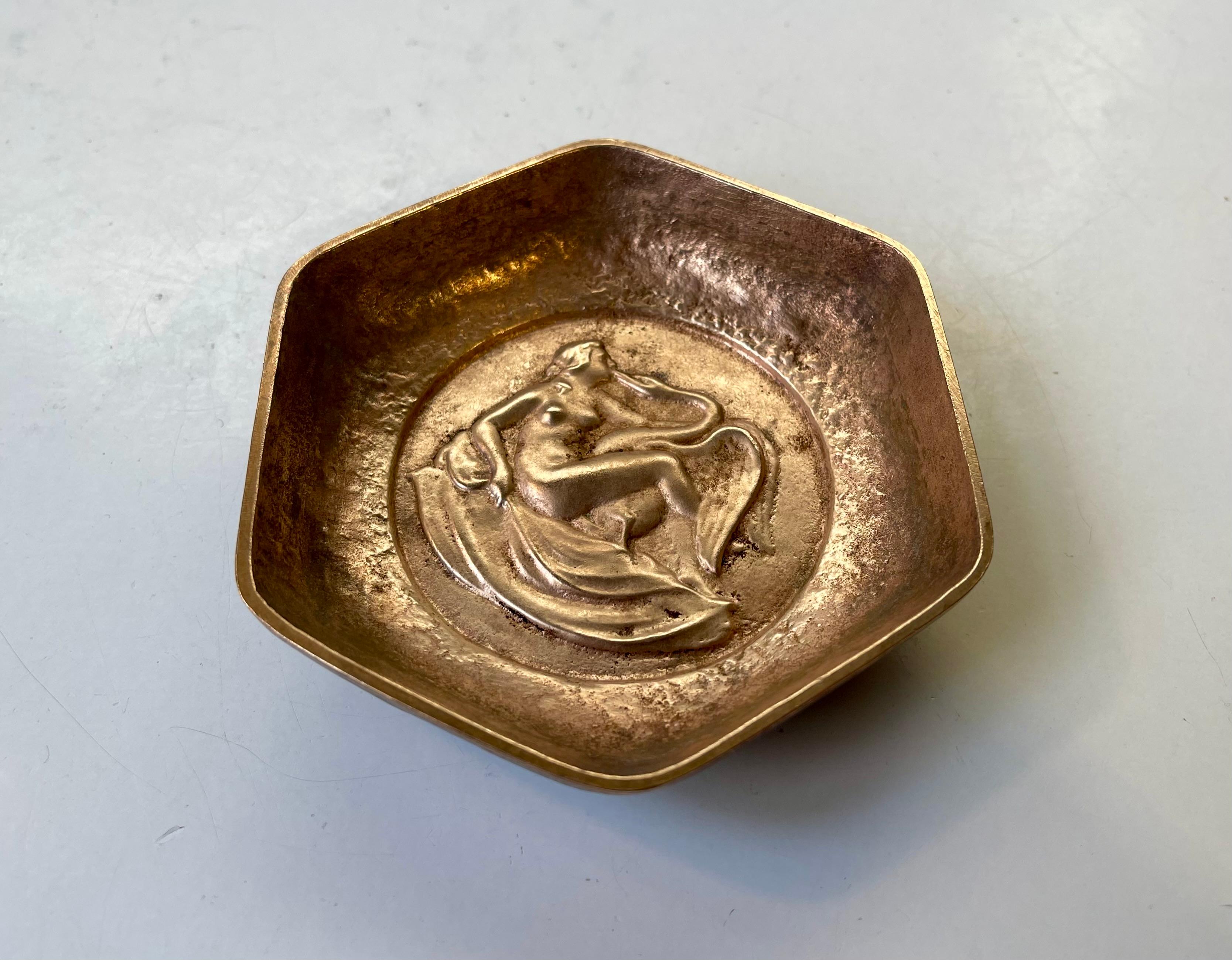 Cast Svend Lindhart 'Leda & The Swan' Gilt Bronze Dish For Sale