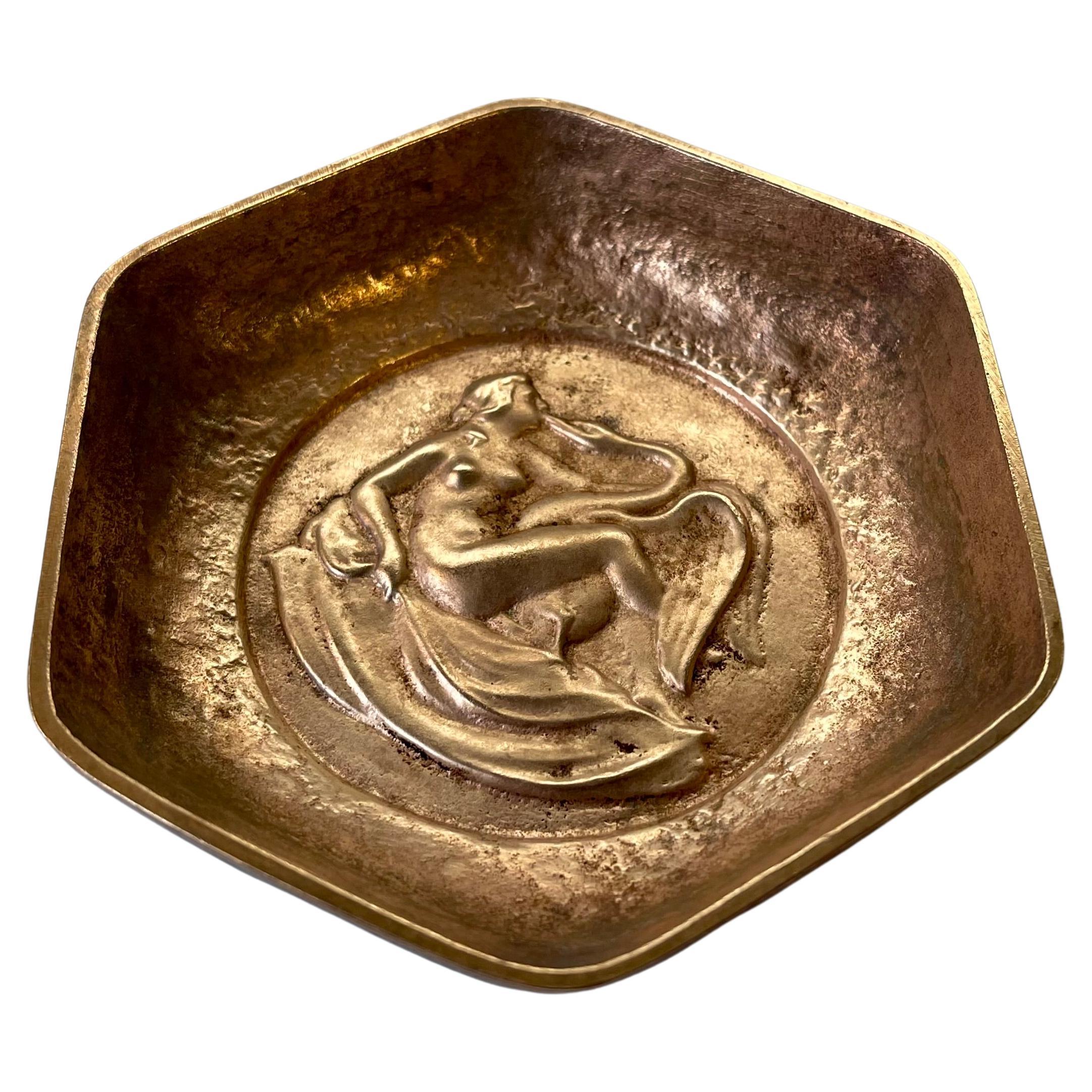 Svend Lindhart 'Leda & The Swan' Gilt Bronze Dish For Sale