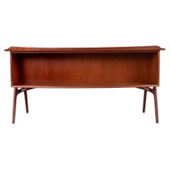 Svend Madsen Danish Teak Curved Top Desk with Bookcase Cabinet Front