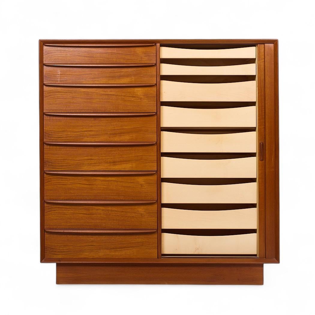 Svend Madsen for Falster Mid Century Danish Teak Tambour Door Armoire Dresser Bon état - En vente à Franklin Park, IL