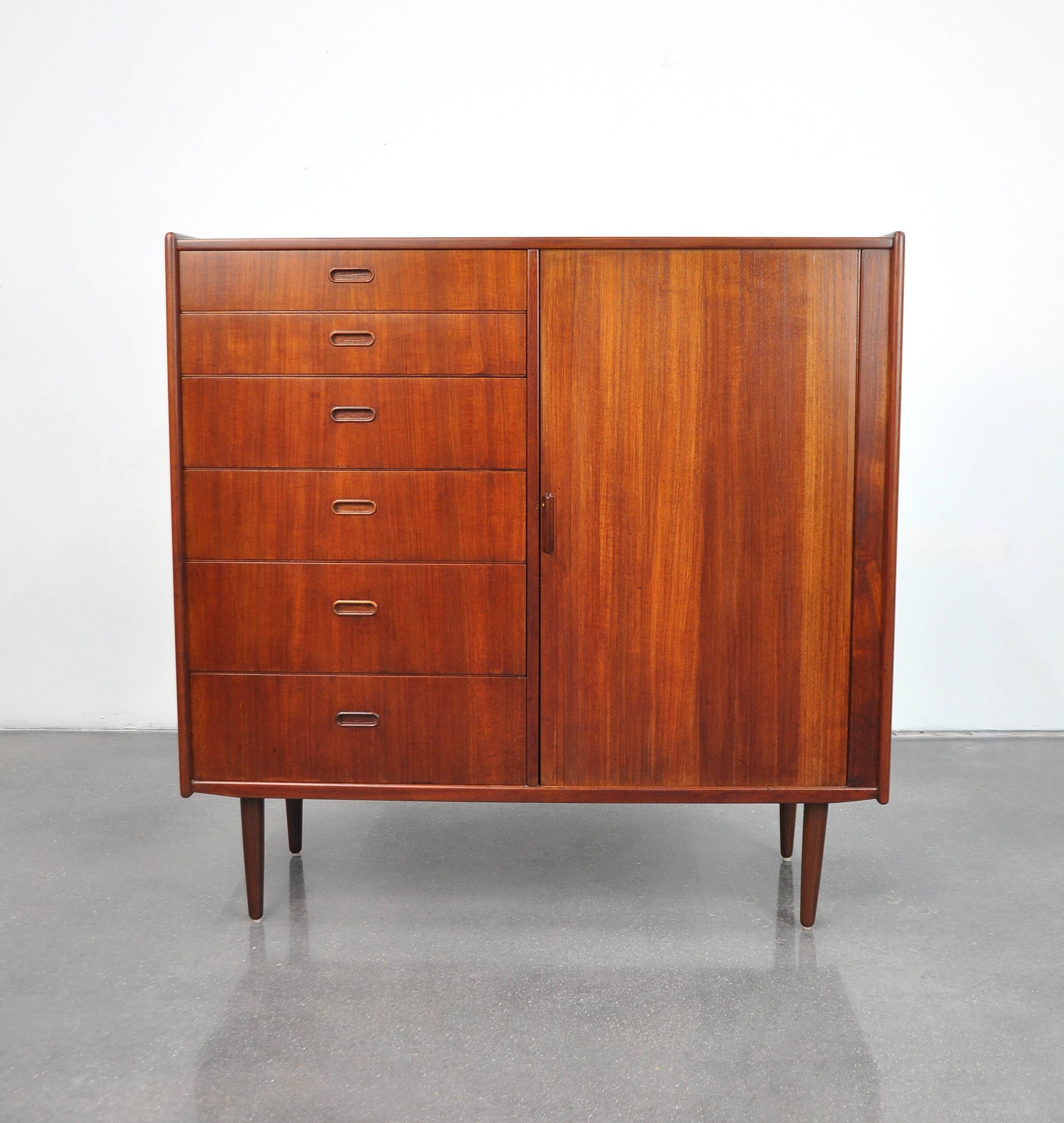 Scandinavian Modern Svend Madsen for Falster Mobelfabrik Teak Highboy Dresser