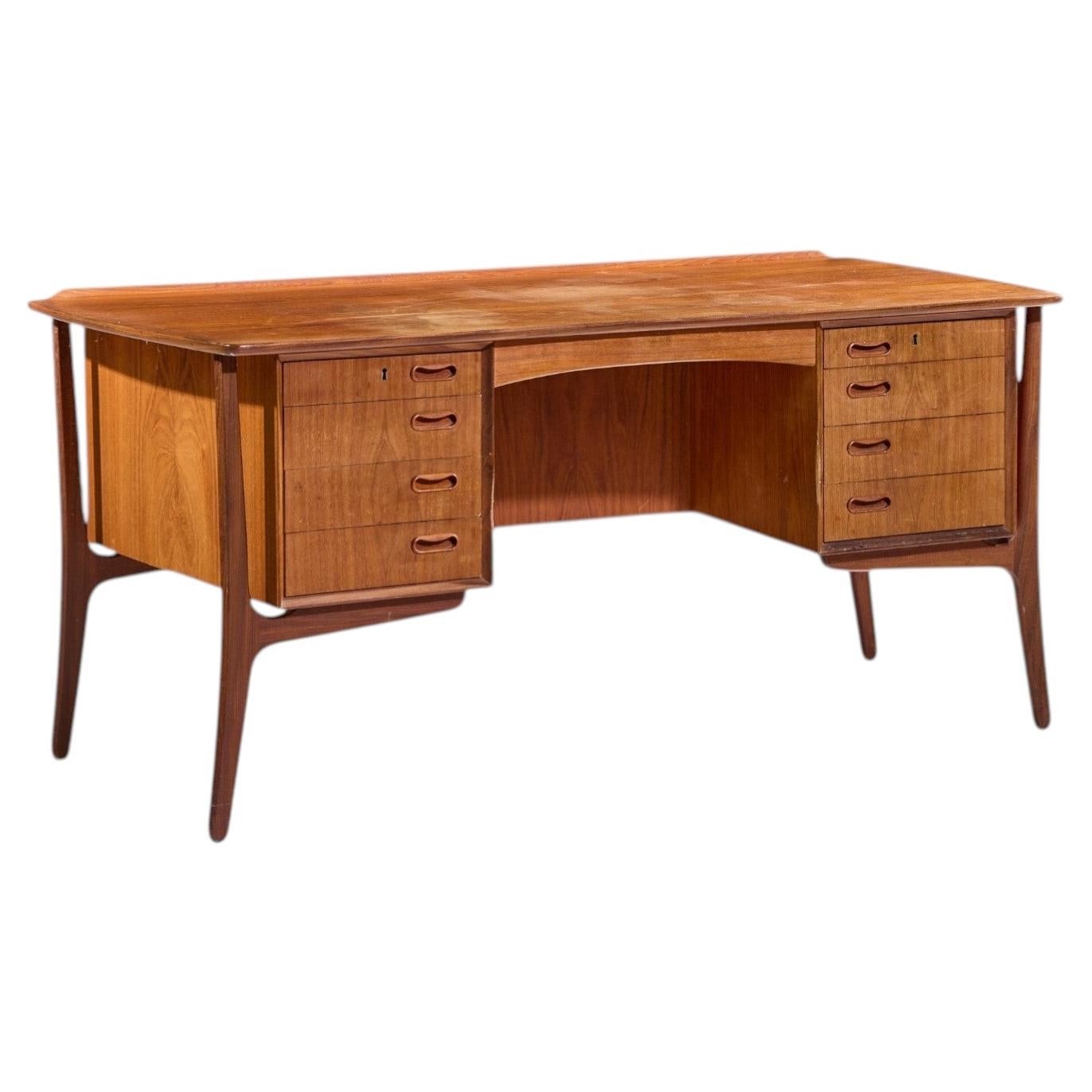 Svend Madsen Mid Century Danish Teak Curved Desk For Sale
