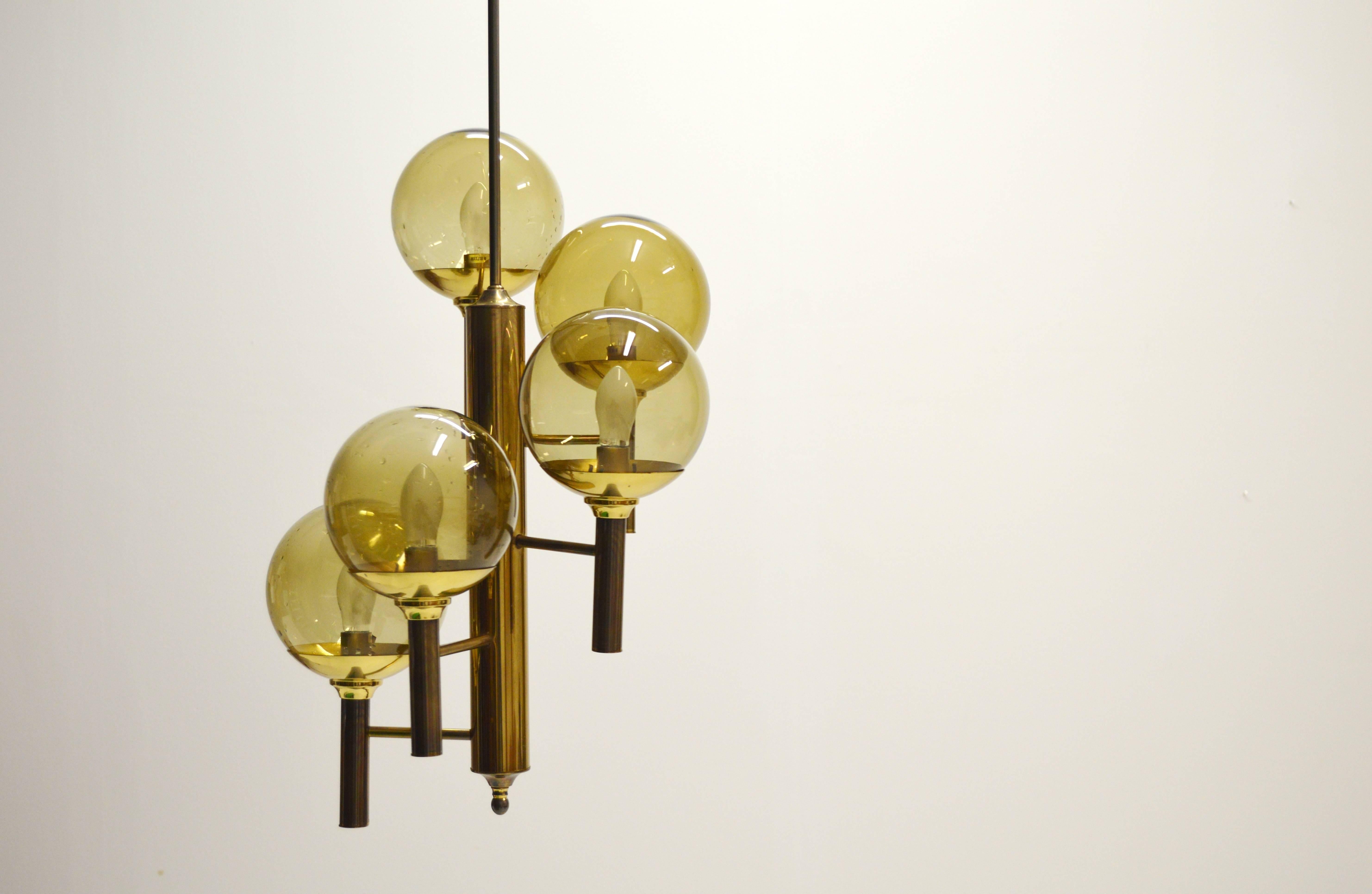 Scandinavian Modern Svend Mejlstrøm Glass and Brass Chandelier For Sale