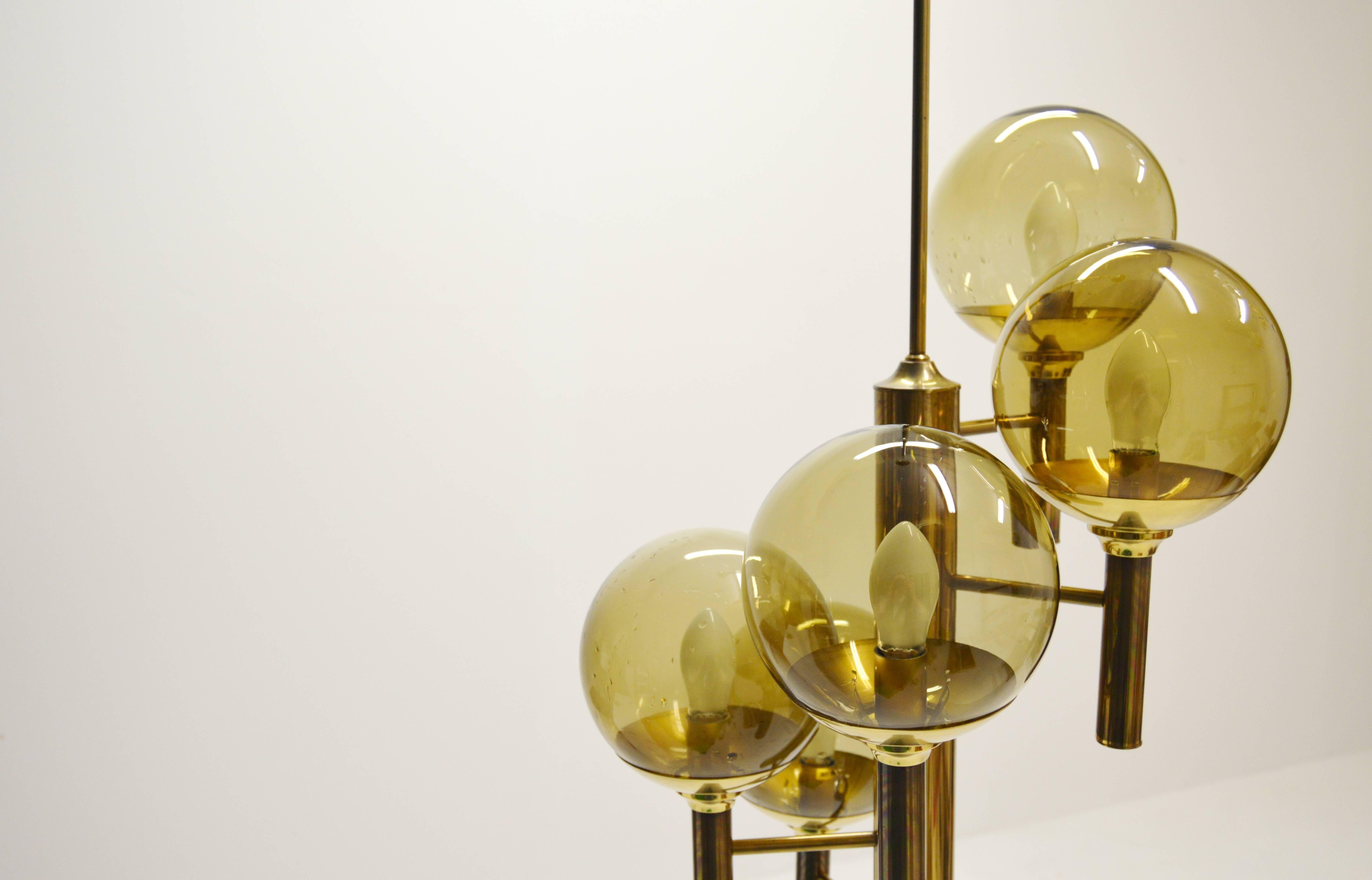 20th Century Svend Mejlstrøm Glass and Brass Chandelier For Sale
