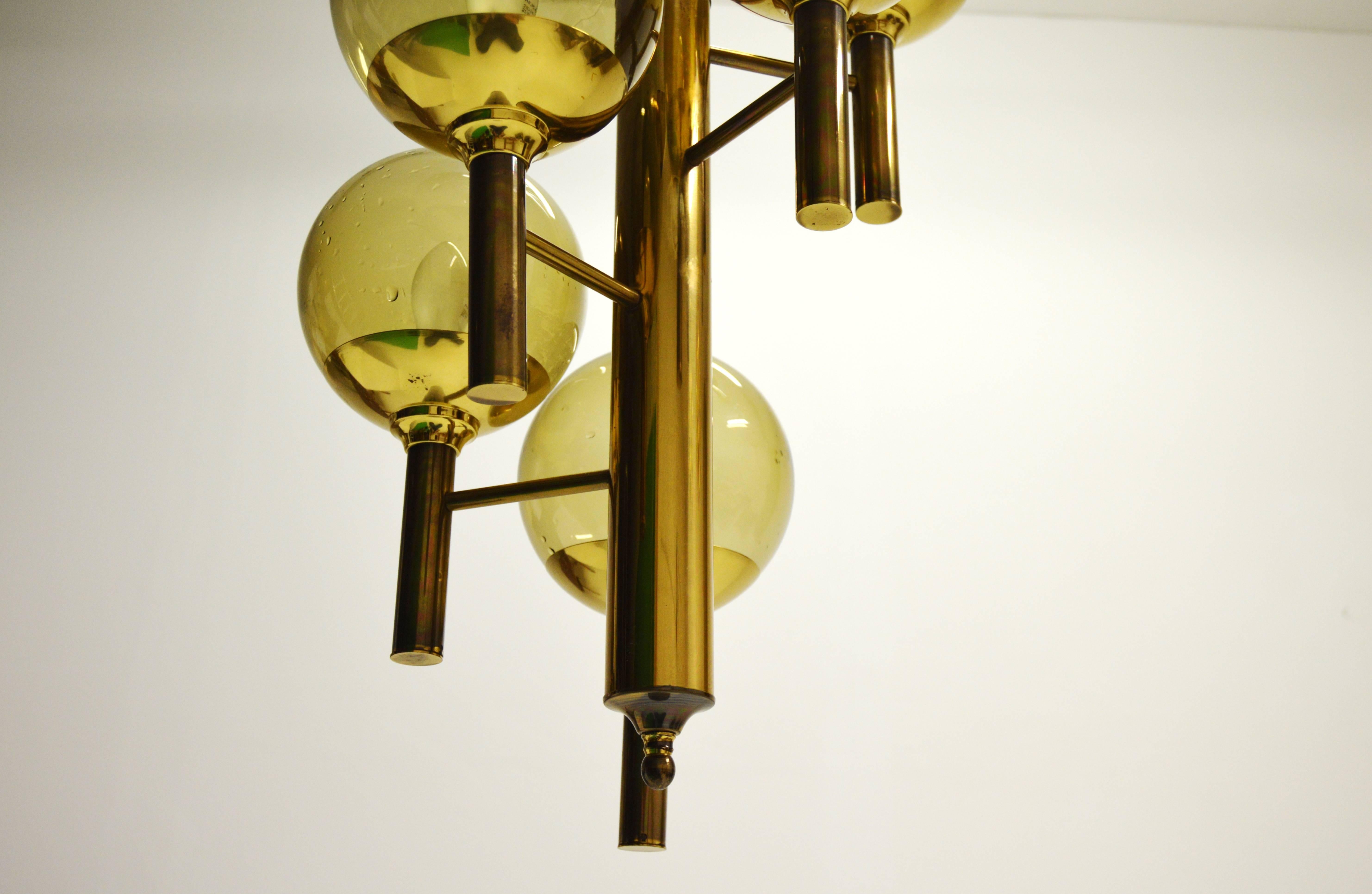 Svend Mejlstrøm Glass and Brass Chandelier For Sale 1
