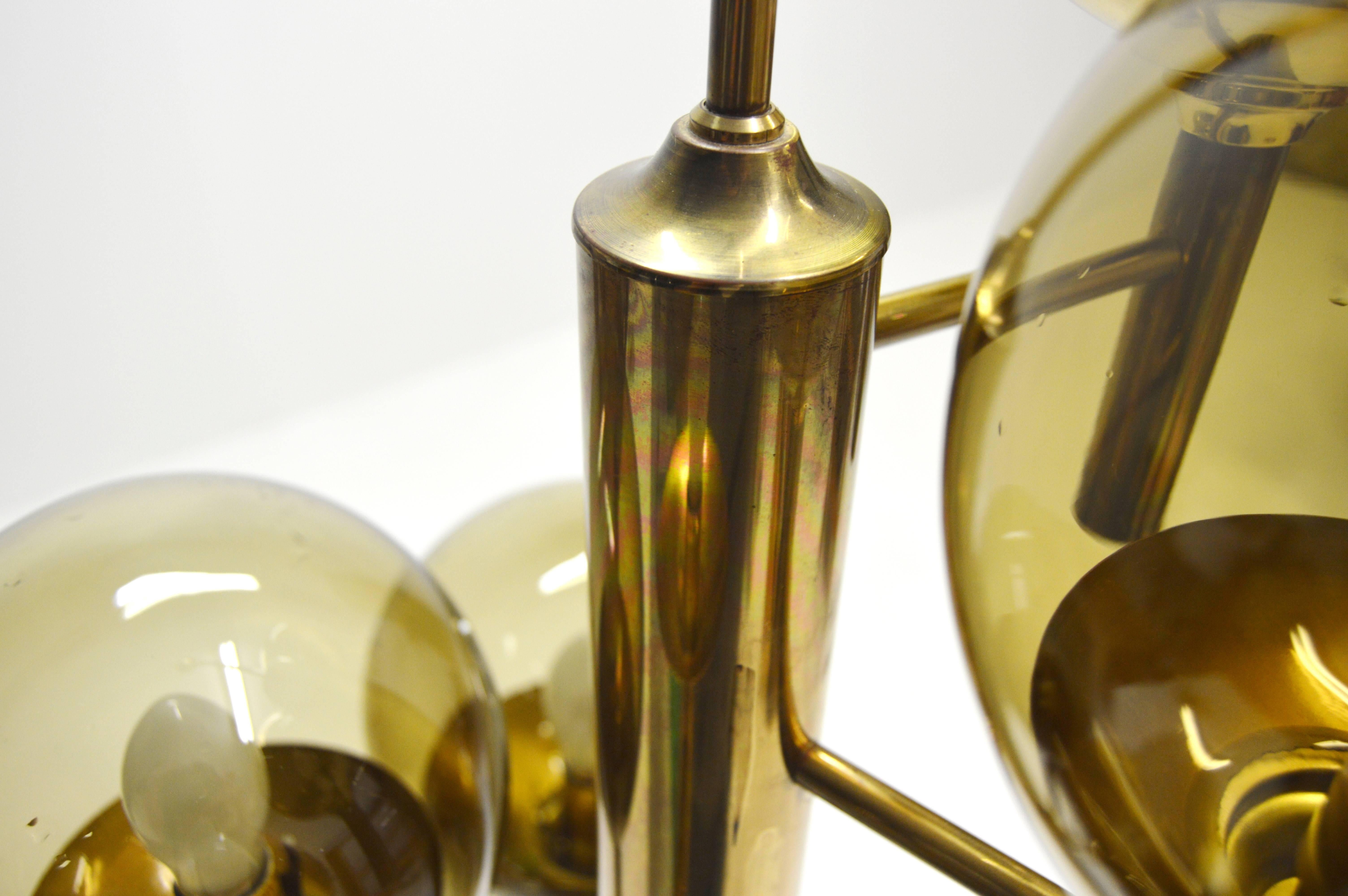 Svend Mejlstrøm Glass and Brass Chandelier For Sale 2