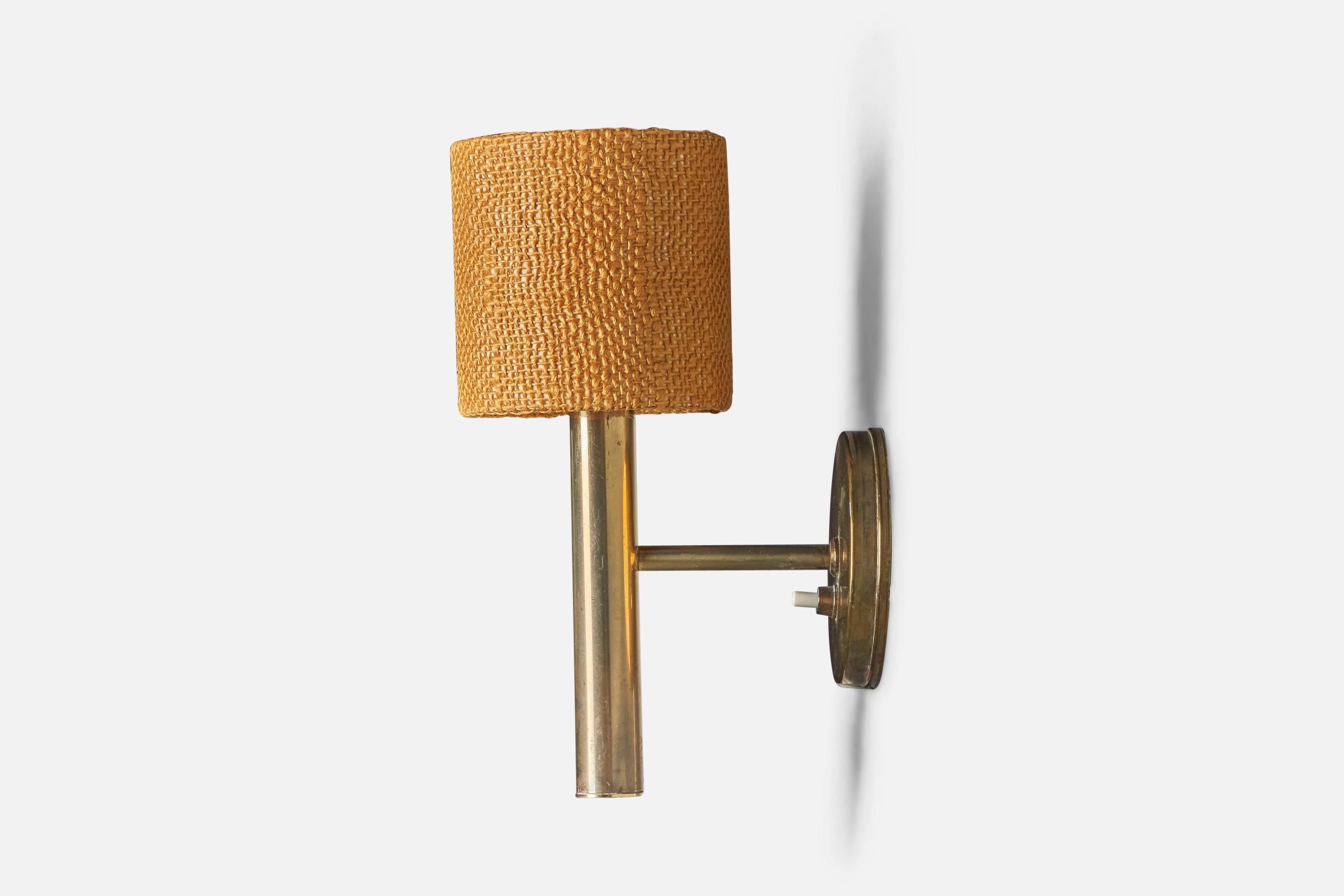 Svend Mejlstrøm, Wall Light, Brass, Fabric, Norway, 1960s In Good Condition For Sale In High Point, NC