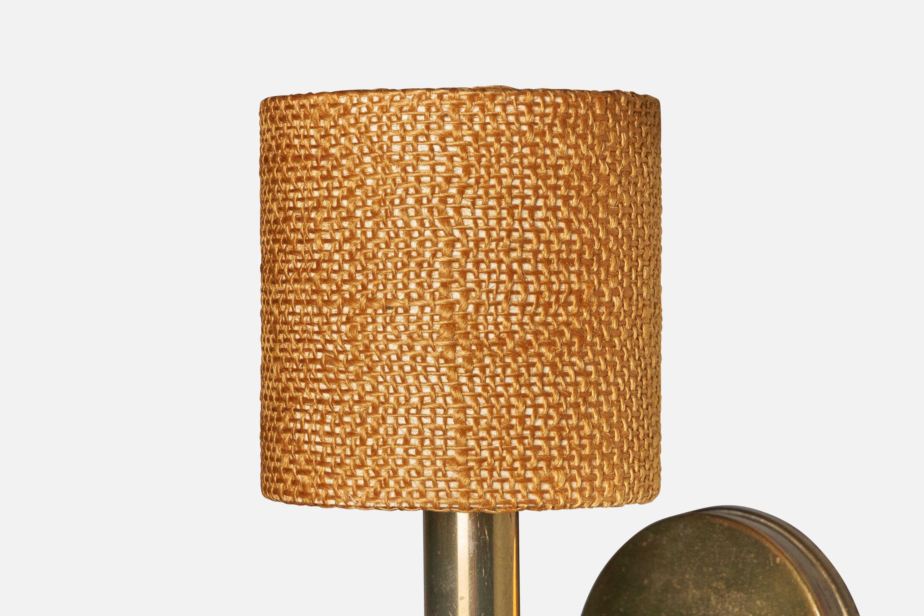 Mid-20th Century Svend Mejlstrøm, Wall Light, Brass, Fabric, Norway, 1960s For Sale