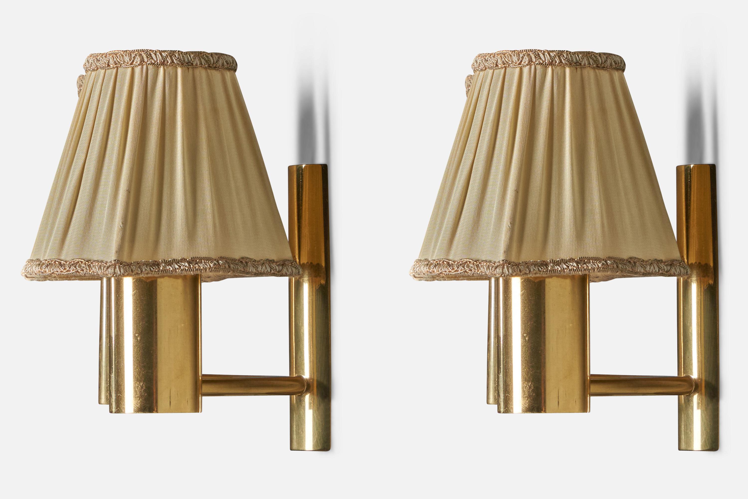 Norwegian Svend Mejlstrøm, Wall Lights, Brass, Fabric, Norway, 1960s For Sale