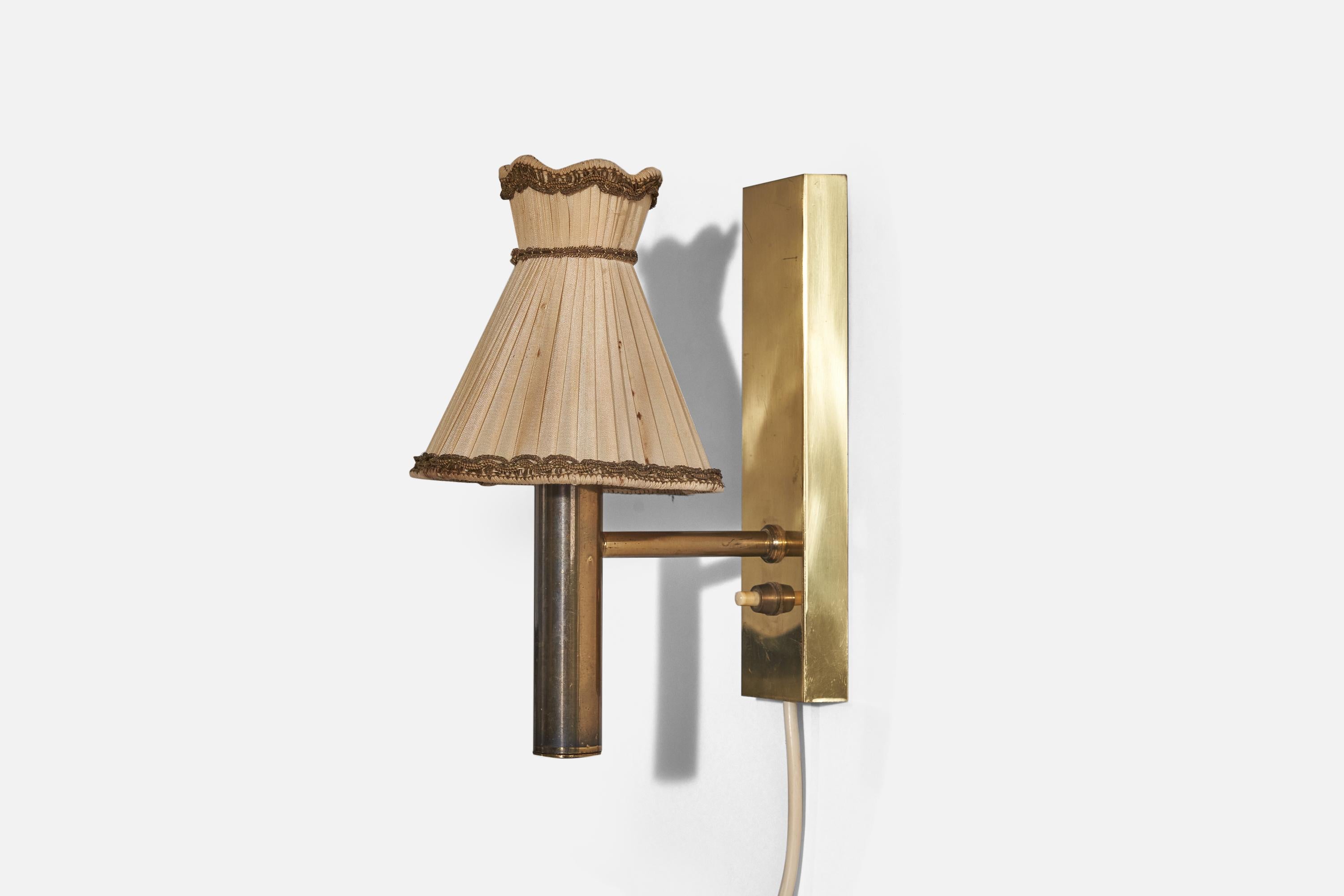 Mid-20th Century Svend Mejlstrøm, Wall Lights, Brass, Fabric, Norway, c. 1960s For Sale