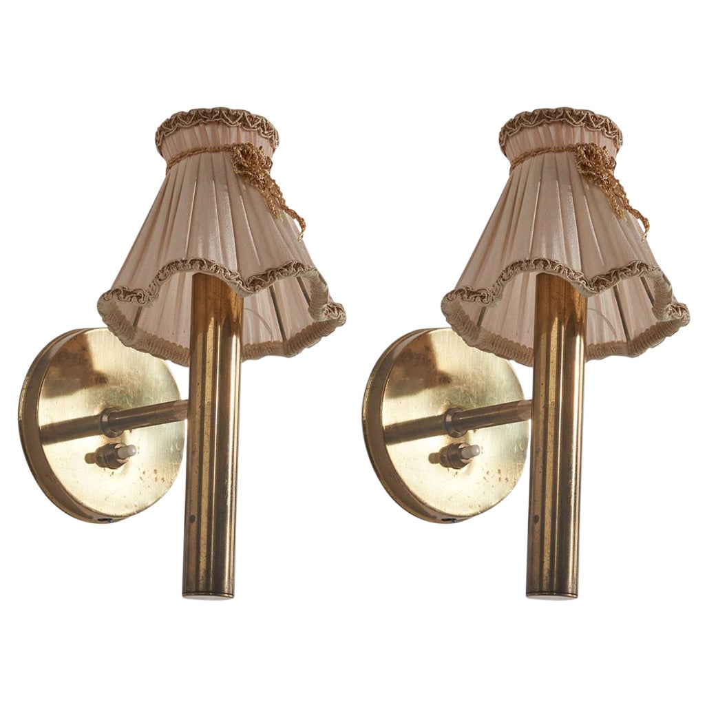 Svend Mejlstrøm, Wall Lights, Brass, Fabric, Norway, c. 1960s For Sale