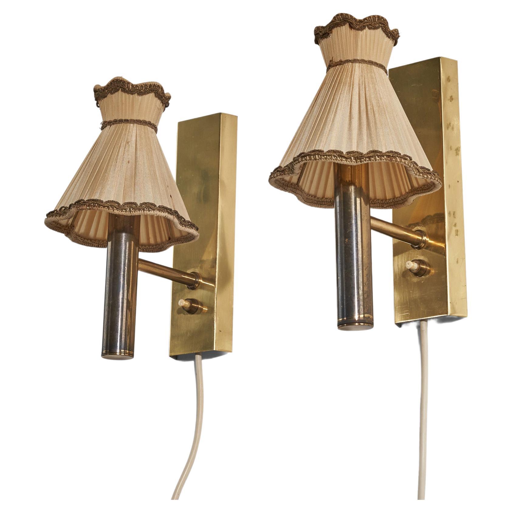 Svend Mejlstrøm, Wall Lights, Brass, Fabric, Norway, c. 1960s For Sale