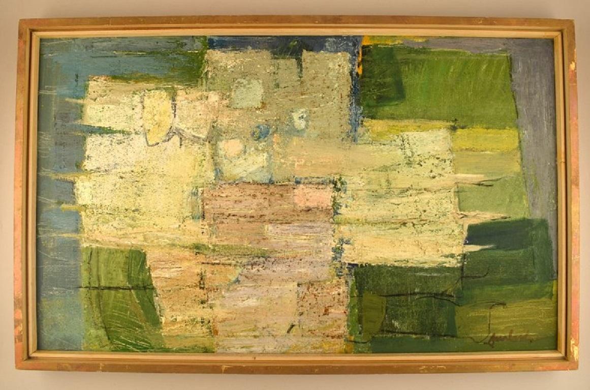 Svend Saabye (1913-2004), Danish artist. Oil on canvas. 
Abstract composition.
1960s.
The canvas measures: 89 x 54 cm.
The frame measures: 3 cm.
Signed.
In excellent condition.