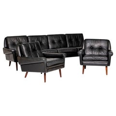Svend Skipper Four Seat Sofa in Black Leather + Pair of Matching Armchairs