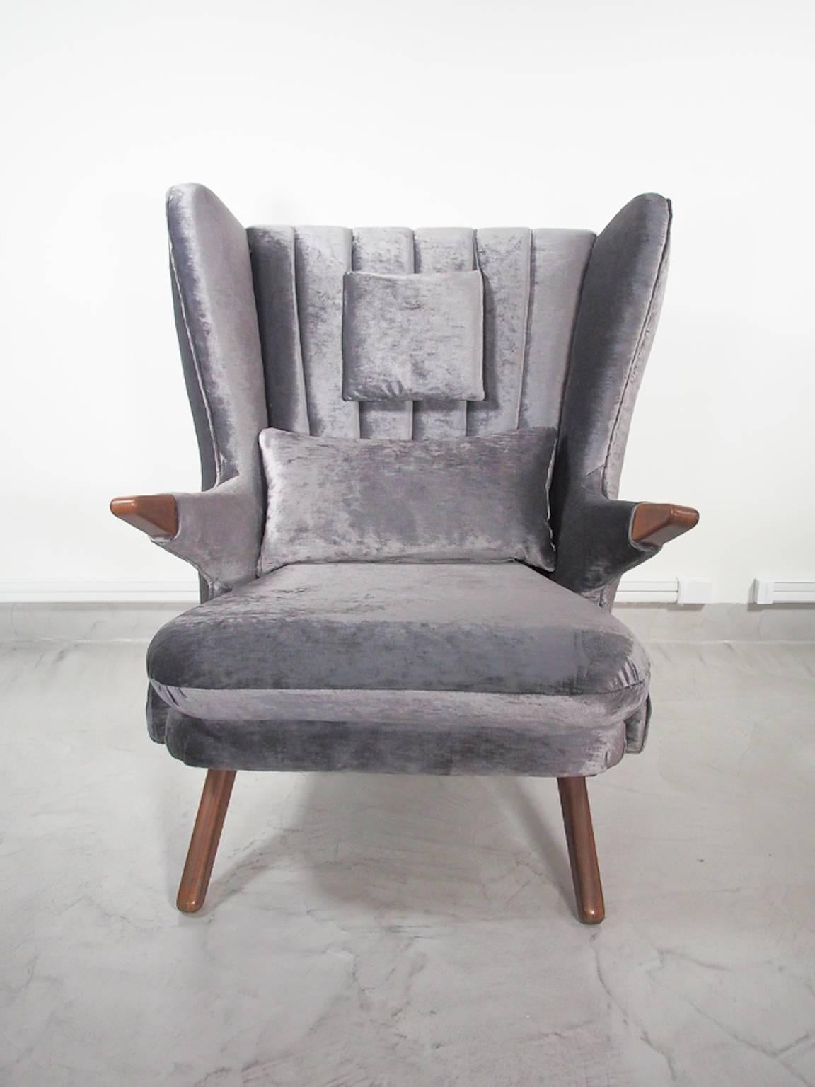 Wing chair designed by Svend Skipper and produced in Denmark in the 1960s. In the style of 