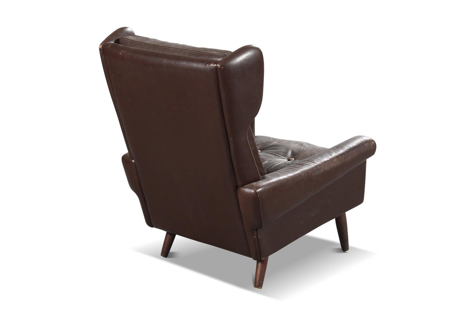 Danish Svend Skipper Highback Lounge Chair in Patinated Brown Leather For Sale