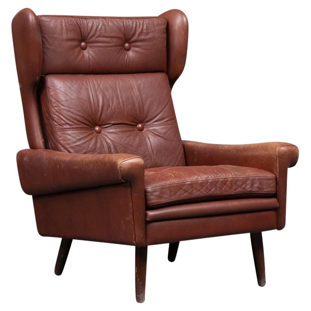 Svend Skipper Highback Lounge Chair in Rust Leather For Sale