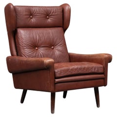 Svend Skipper Highback Lounge Chair in Rust Leather