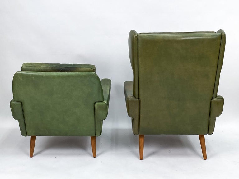 Svend Skipper Mid-Century Olive Green Leather Seating Suite For Sale 4