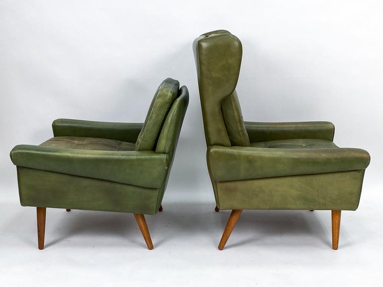 Svend Skipper Mid-Century Olive Green Leather Seating Suite For Sale 5