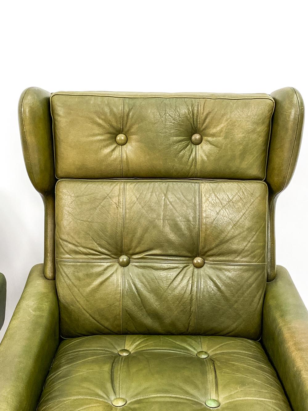 Mid-20th Century Svend Skipper Mid-Century Olive Green Leather Seating Suite