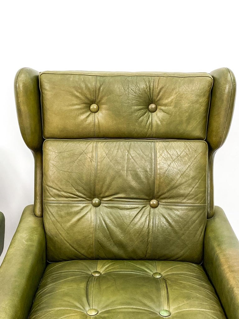 Mid-20th Century Svend Skipper Mid-Century Olive Green Leather Seating Suite For Sale